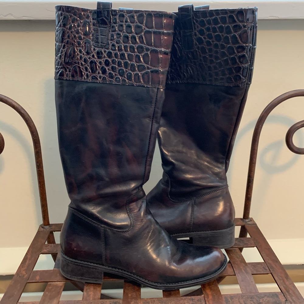 Brown leather riding boot